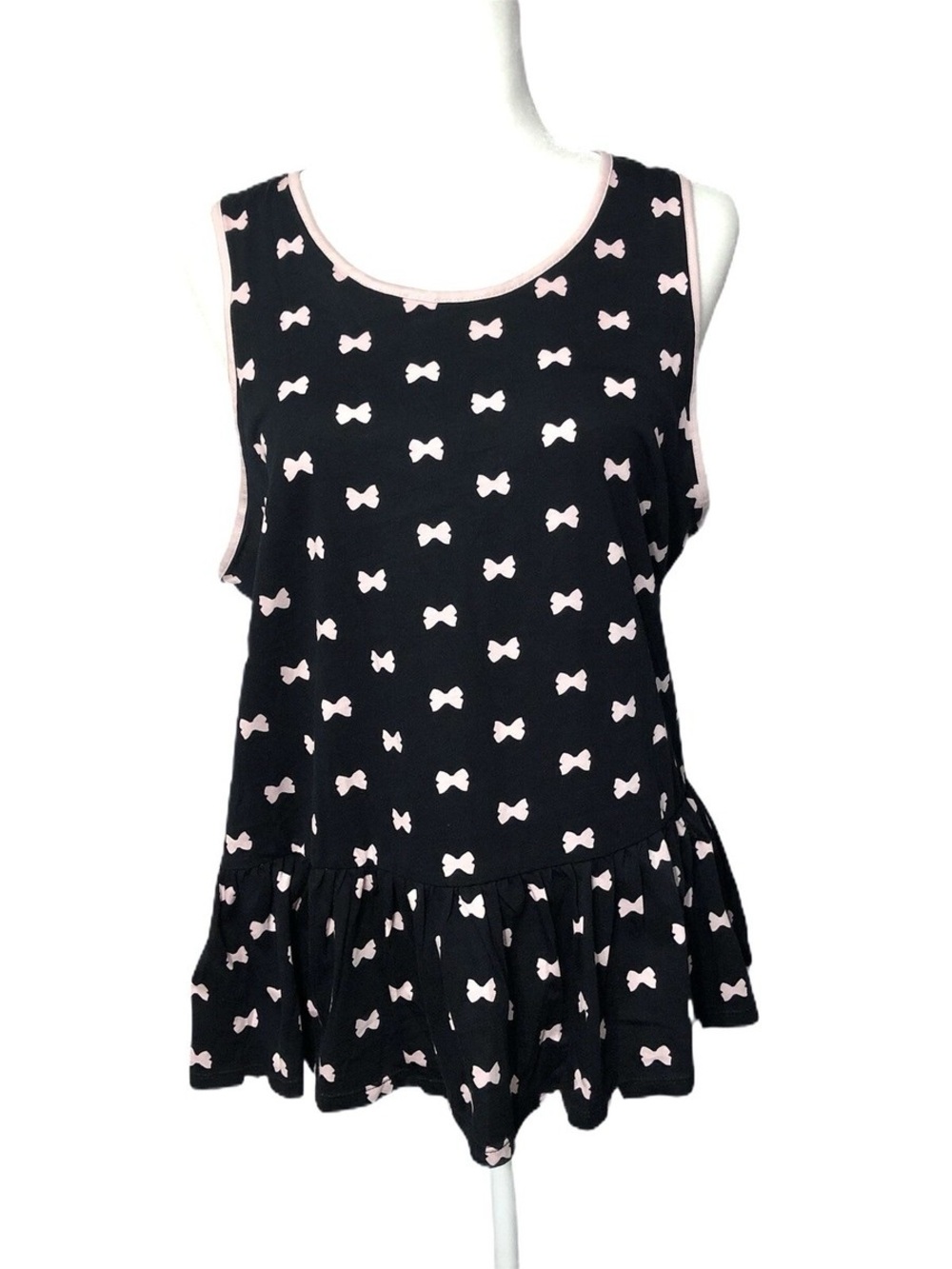 NWT Kate Spade Women’s Black & Light Pink Bow-Print Peplum Sleep Tank sz XL